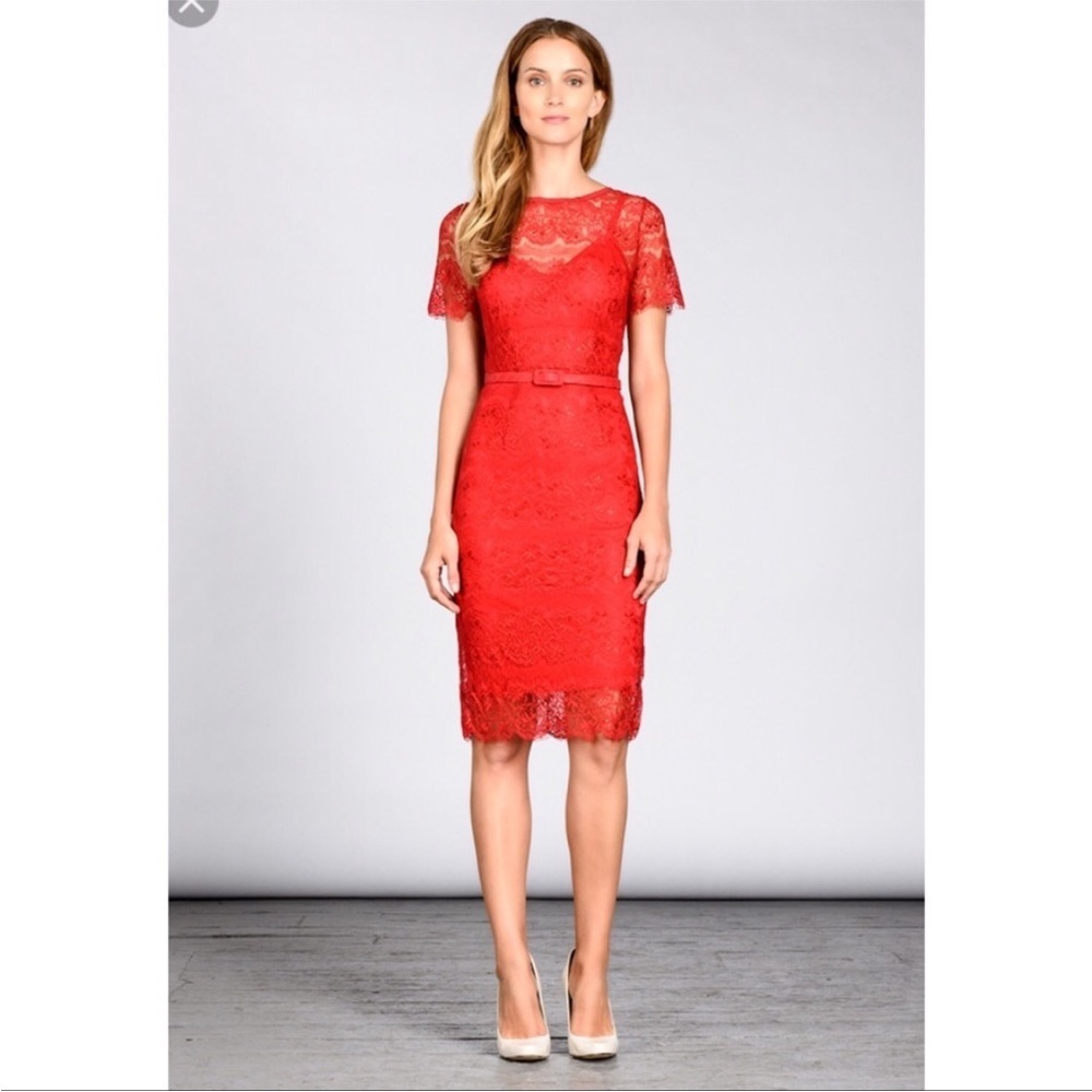 Body Frock • Elegant Red Lace Dress Unlined - Picture 8 of 8